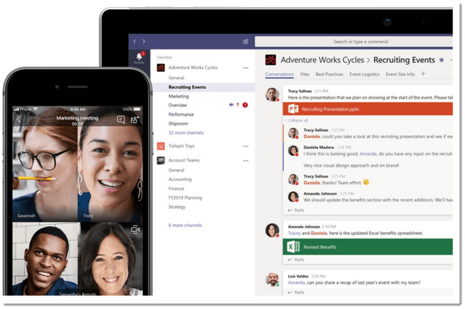 Microsoft Teams open on a laptop and smart phone